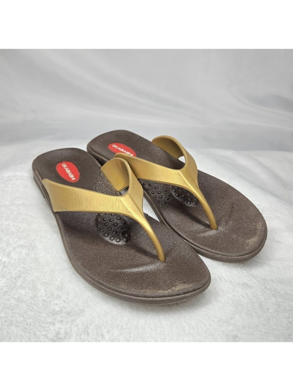 Okabashi Flip Flops Brown & Gold Material Women's Size Medium